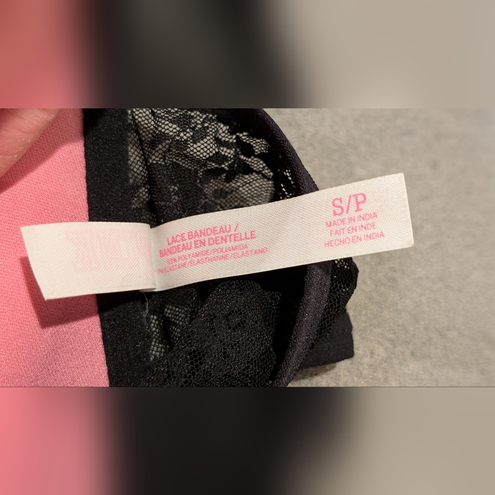 VICTORIA'S SECRET "PINK" BLACK LACE STRAPLESS PADDED BANDEAU BRA SMALL S/P - Picture 4 of 5